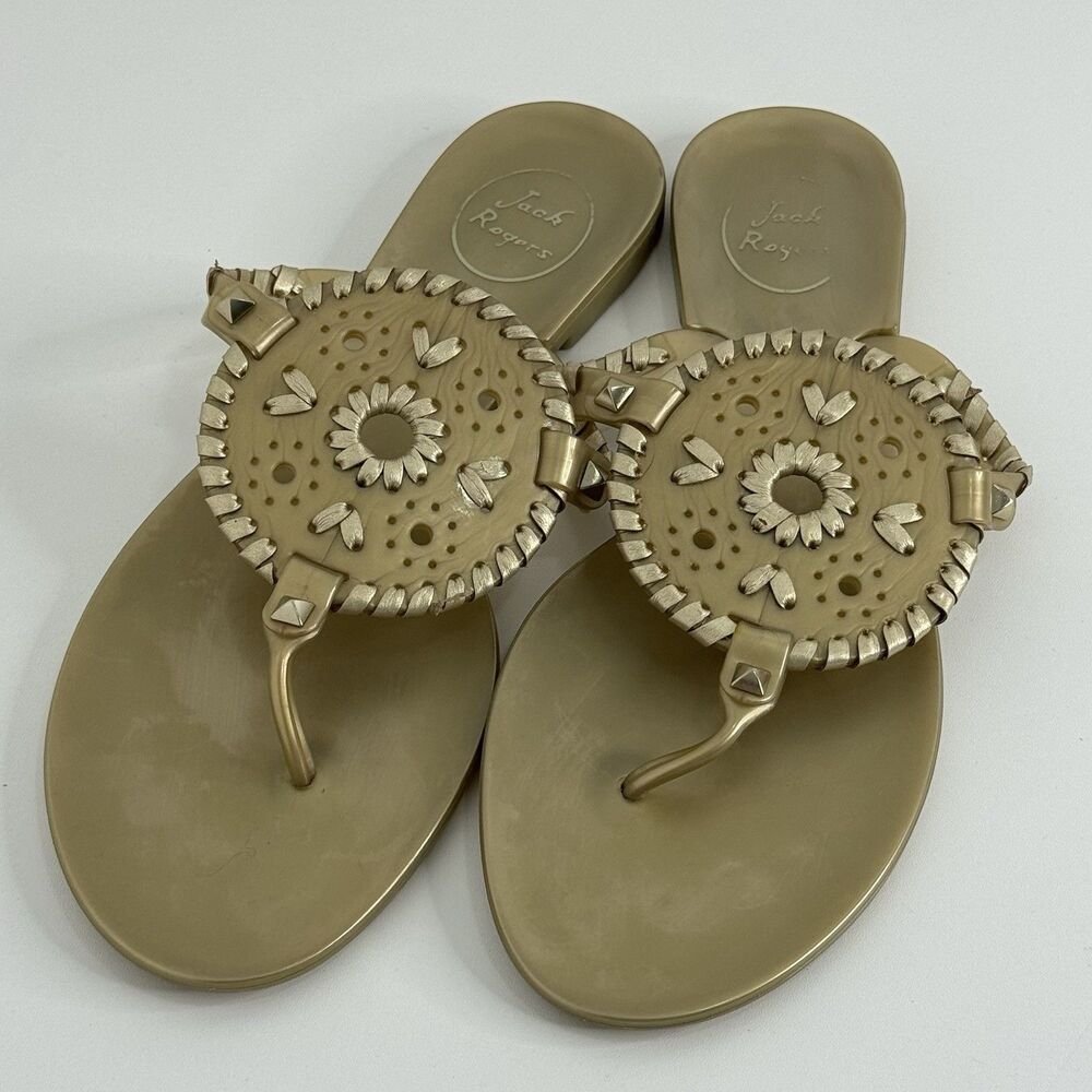 Jack Rogers Georgica Jelly Flip Flops Gold -Size 9 Sandals